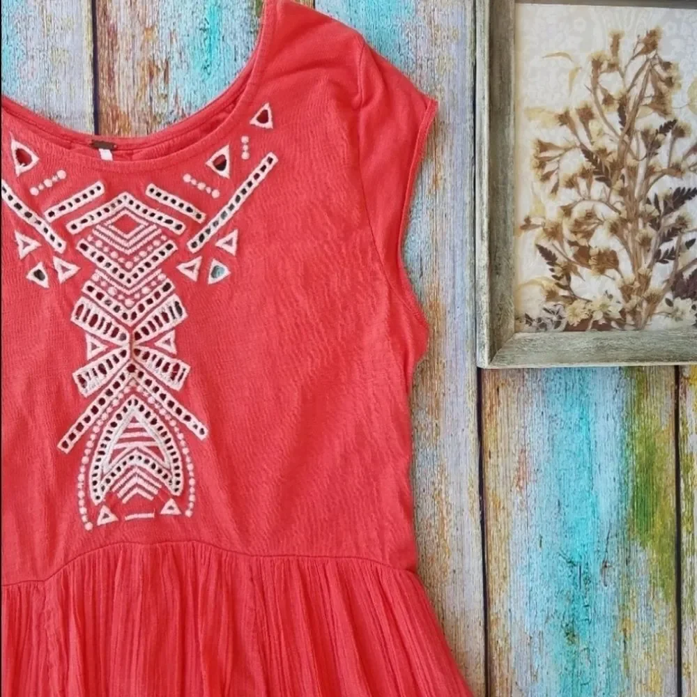 Free People Toosaloosa Meadow Orange Embroidered Open Back Boho Midi Dress Small